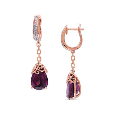 large morganite and rhodolite garnet gemstone dangle 14kt rose gold filled earrings