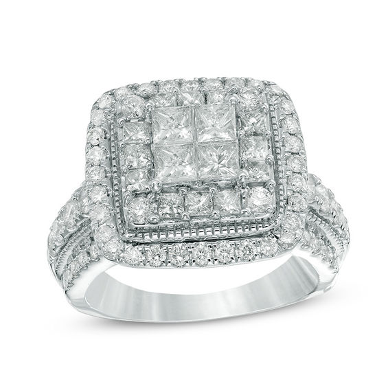 2-1/5 CT. T.w. Quad Princess-Cut Diamond Frame Vintage-Style Engagement Ring in 14K White Gold