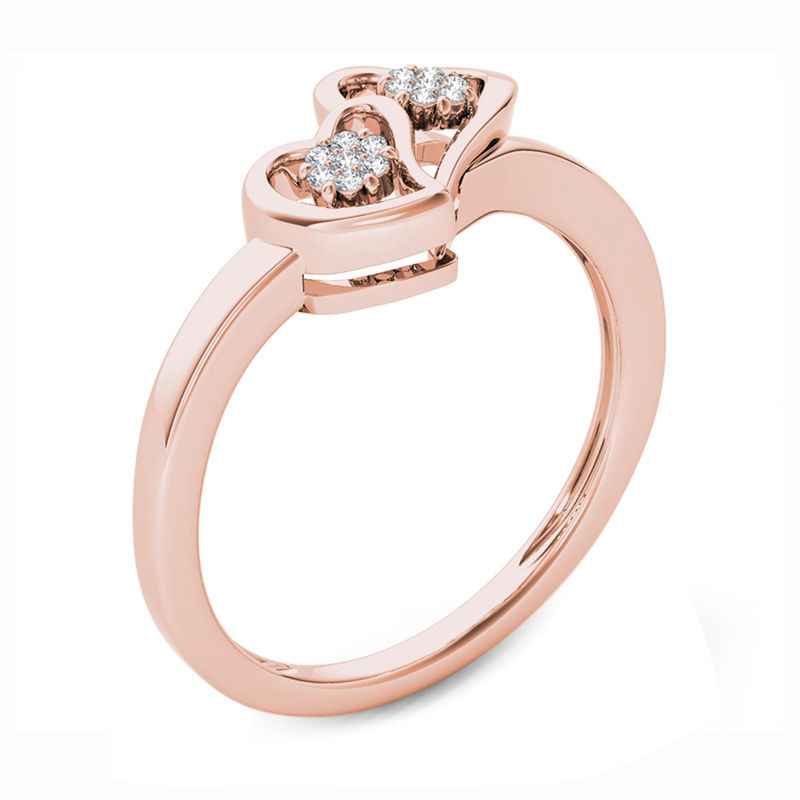 1/20 CT. T.W. Diamond Double Heart Ring in 10K Rose Gold