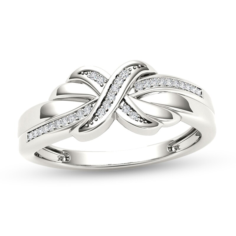 1/15 CT. T.W. Diamond "X" Ring in 10K White Gold