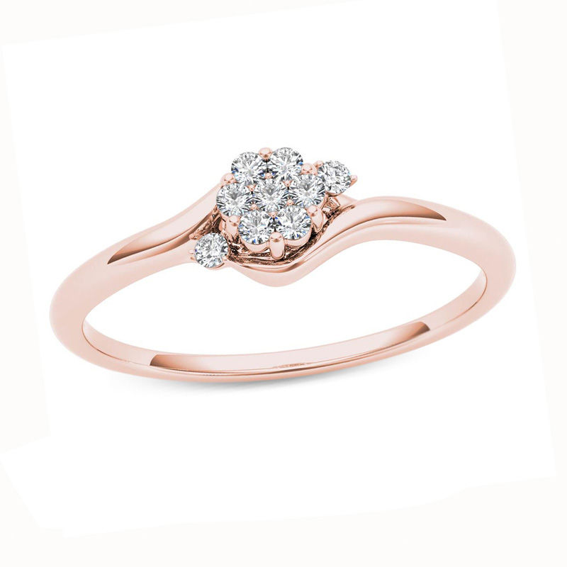 Diamond Accent Flower Bypass Promise Ring in 10K Rose Gold