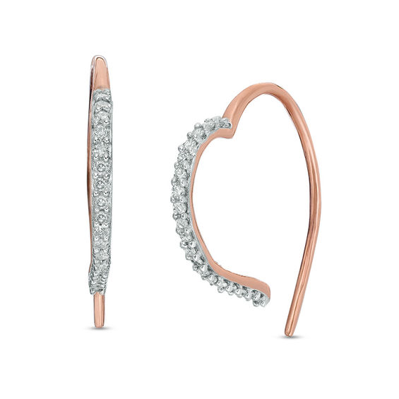 1 6 ct t w diamond heart hoop threader earrings in sterling silver