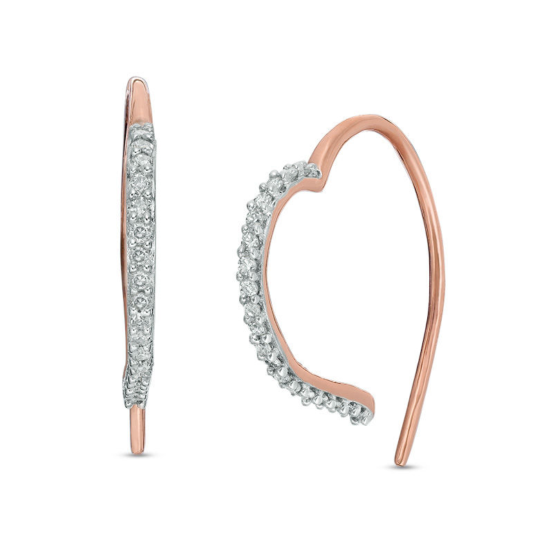1/6 CT. T.W. Diamond Heart Hoop Threader Earrings in Sterling Silver with 14K Rose Gold Plate