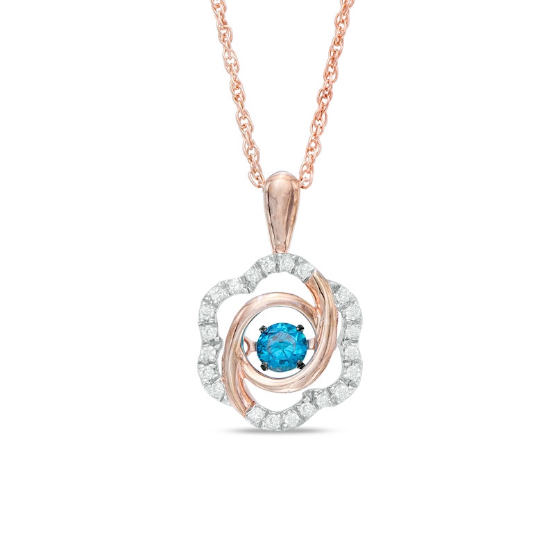 Main Image 1 of Unstoppable Love™ 1/4 CT. T.W. Enhanced Blue and White Diamond Flower Pendant in 10K Rose Gold