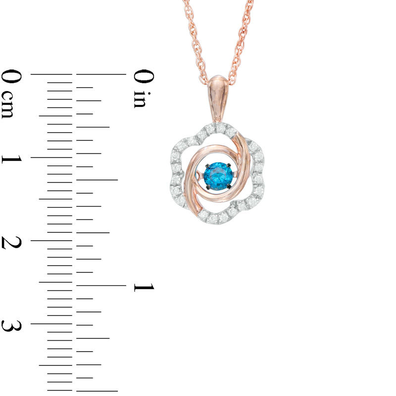 Main Image 2 of 0.23 CT. T.W. Enhanced Blue and White Diamond Flower Pendant in 10K Rose Gold