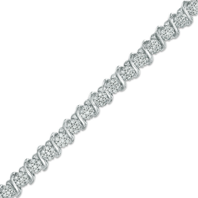 1 CT. T.W. Diamond "S" Tennis Bracelet in Sterling Silver