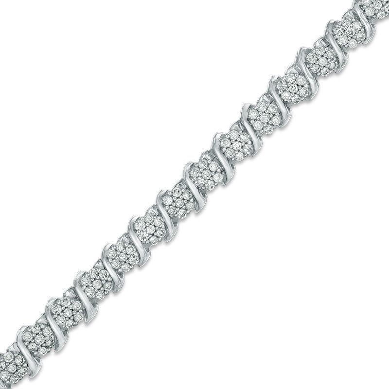 Main Image 1 of 1-1/2 CT. T.W. Diamond "S" Tennis Bracelet in Sterling Silver