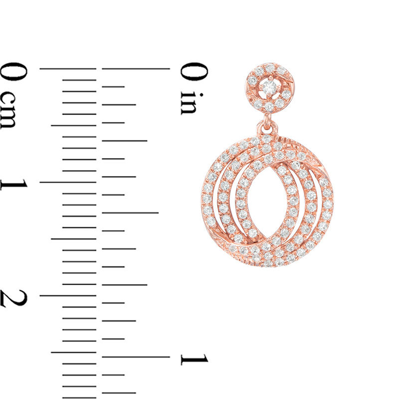 1/2 CT. T.W. Diamond Three Row Swirl Circle Drop Earrings in 10K Rose Gold