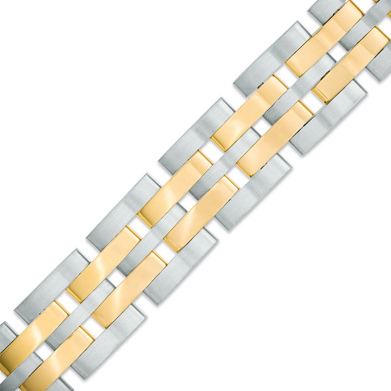 Main Image 1 of Men's Link Bracelet in Two-Tone Stainless Steel - 8.5"