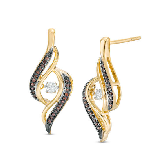 0.23 CT. T.w. Enhanced Champagne and White Diamond Flame Drop Earrings in 10K Gold
