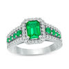 Thumbnail Image 1 of Emerald-Cut Lab-Created Emerald and White Sapphire Frame Ring in Sterling Silver