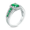 Thumbnail Image 2 of Emerald-Cut Lab-Created Emerald and White Sapphire Frame Ring in Sterling Silver