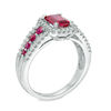 Thumbnail Image 1 of Emerald-Cut Lab-Created Ruby and White Sapphire Frame Ring in Sterling Silver