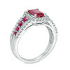 Thumbnail Image 2 of Emerald-Cut Lab-Created Ruby and White Sapphire Frame Ring in Sterling Silver