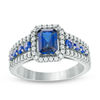 Thumbnail Image 1 of Emerald-Cut Lab-Created Blue and White Sapphire Frame Ring in Sterling Silver