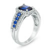 Thumbnail Image 1 of Emerald-Cut Lab-Created Blue and White Sapphire Frame Ring in Sterling Silver