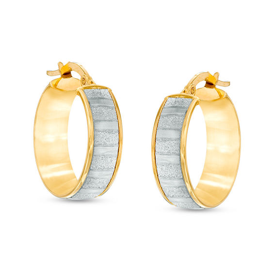 Made in Italy Glitter Enamel Striped Hoop Earrings in 14K Gold
