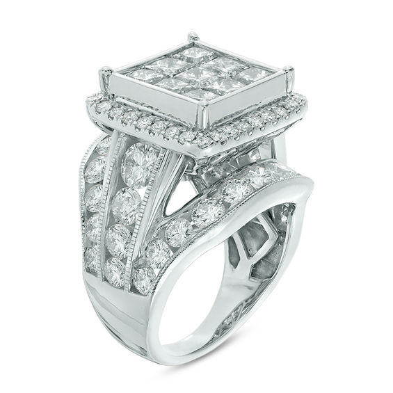 7 CT. T.w. Princess-Cut Composite Diamond Frame Triple Row Engagement Ring in 14K White Gold