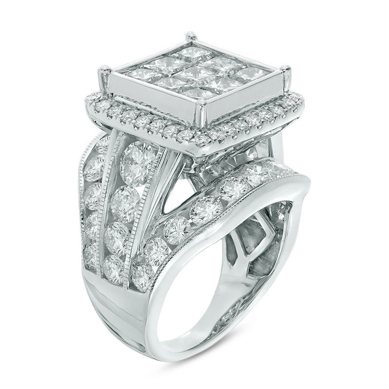 7 CT. T.W. Princess-Cut Composite Diamond Frame Triple Row Engagement Ring in 14K White Gold