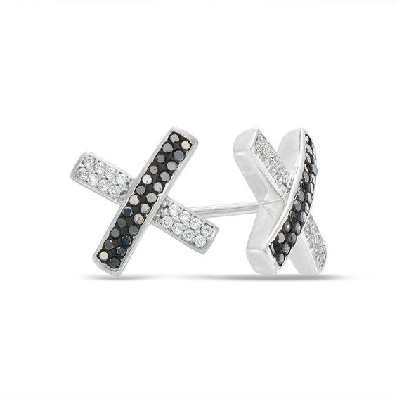 1 4 Ct T W Enhanced Black And White Diamond X Stud Earrings In T W Enhanced Black And White Diamond X Stud Earrings