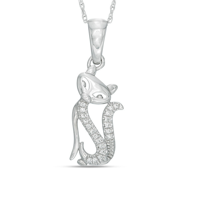 Diamond Accent Cat Pendant in 10K White Gold