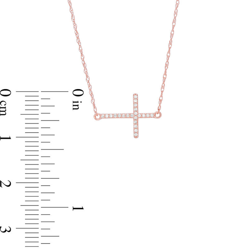 1/20 CT. T.W. Diamond Sideways Cross Necklace in 10K Rose Gold