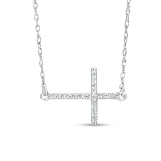 1/20 CT. T.w. Diamond Sideways Cross Necklace in 10K White Gold