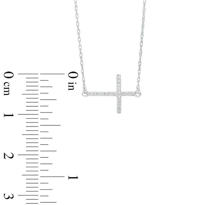 1/20 CT. T.W. Diamond Sideways Cross Necklace in 10K White Gold