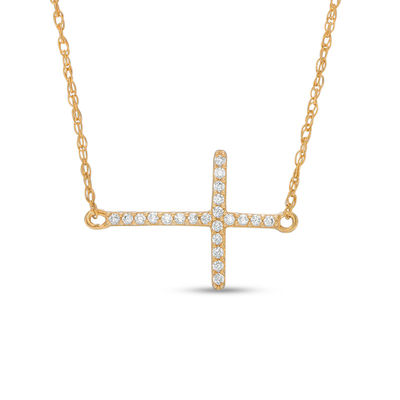 Gold sideways cross necklace sale