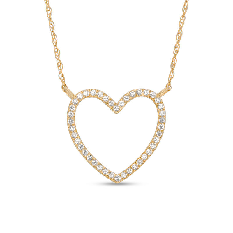 1/10 CT. T.W. Diamond Heart Outline Necklace in 10K Gold