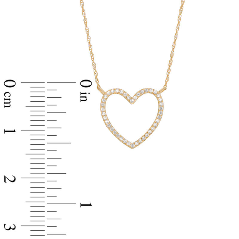 Main Image 2 of 1/10 CT. T.W. Diamond Heart Outline Necklace in 10K Gold