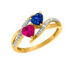 Thumbnail Image 2 of Couple's 5.0mm Heart-Shaped Birthstone and Diamond Accent Split Shank Ring in 10K Gold (2 Stones)