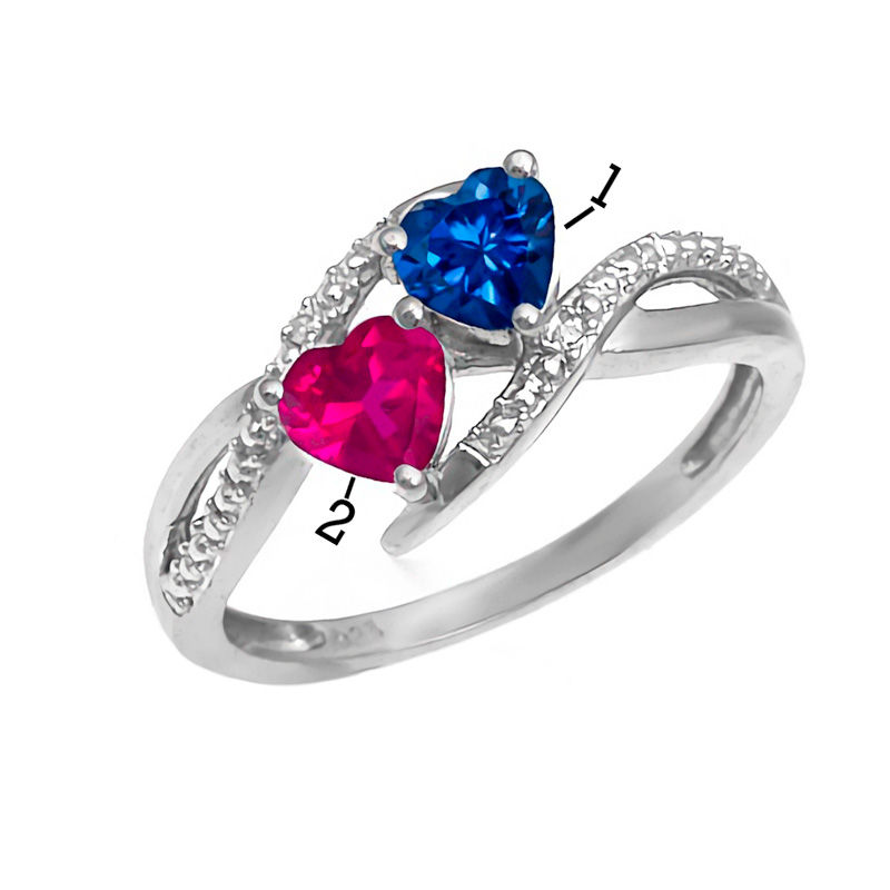 Main Image 4 of Couple's 5.0mm Heart-Shaped Birthstone and Diamond Accent Split Shank Ring in 10K Gold (2 Stones)