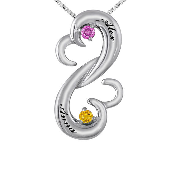 Open Hearts Family by Jane Seymour™ Couple's Birthstone Bypass Pendant in Sterling Silver (2 Stones and Names) Open Hearts Family by Jane Seymour™ Couple's Birthstone Bypass Pendant in Sterling Silver (2 Stones and Names)