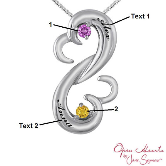 Open Hearts Family by Jane Seymour™ Couple's Birthstone Bypass Pendant in Sterling Silver (2 Stones and Names) Open Hearts Family by Jane Seymour™ Couple's Birthstone Bypass Pendant in Sterling Silver (2 Stones and Names)