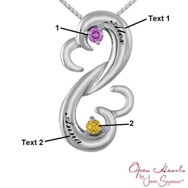 Open Hearts Family by Jane Seymour™ Couple's Birthstone Bypass Pendant in Sterling Silver (2 Stones and Names)