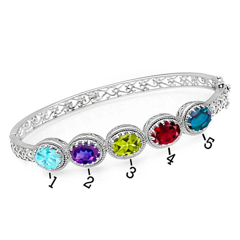 Mother's Oval Birthstone Bangle in Sterling Silver (5 Stones)