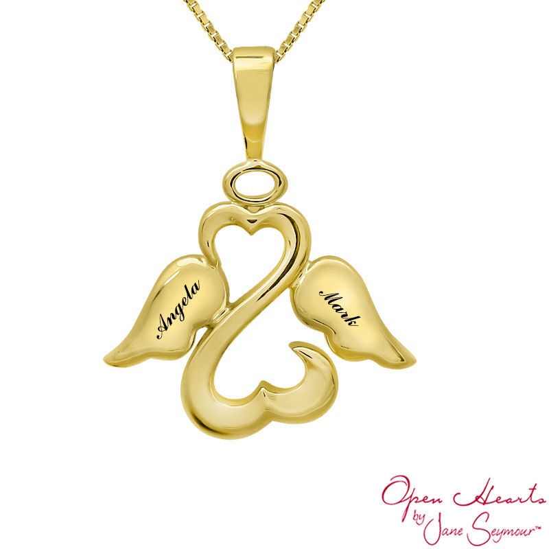 Main Image 2 of Open Hearts Family by Jane Seymour™ Mother's Angel Pendant in 10K Gold (2 Lines)