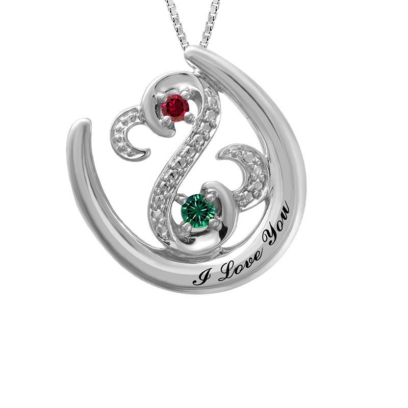 Main Image 1 of Open Hearts Family by Jane Seymour™ Couple's Birthstone Horseshoe Pendant in Sterling Silver (2 Stones and 1 Name)