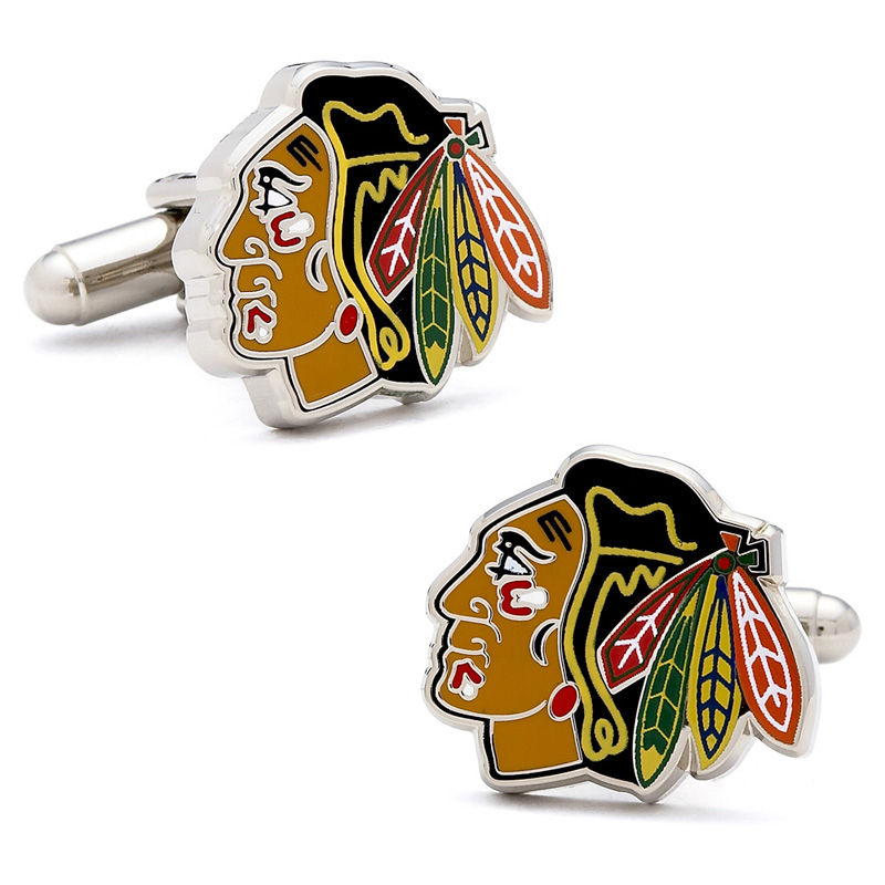 Men's NHL Chicago Blackhawks Logo Enamel Cuff Links in White Rhodium Brass