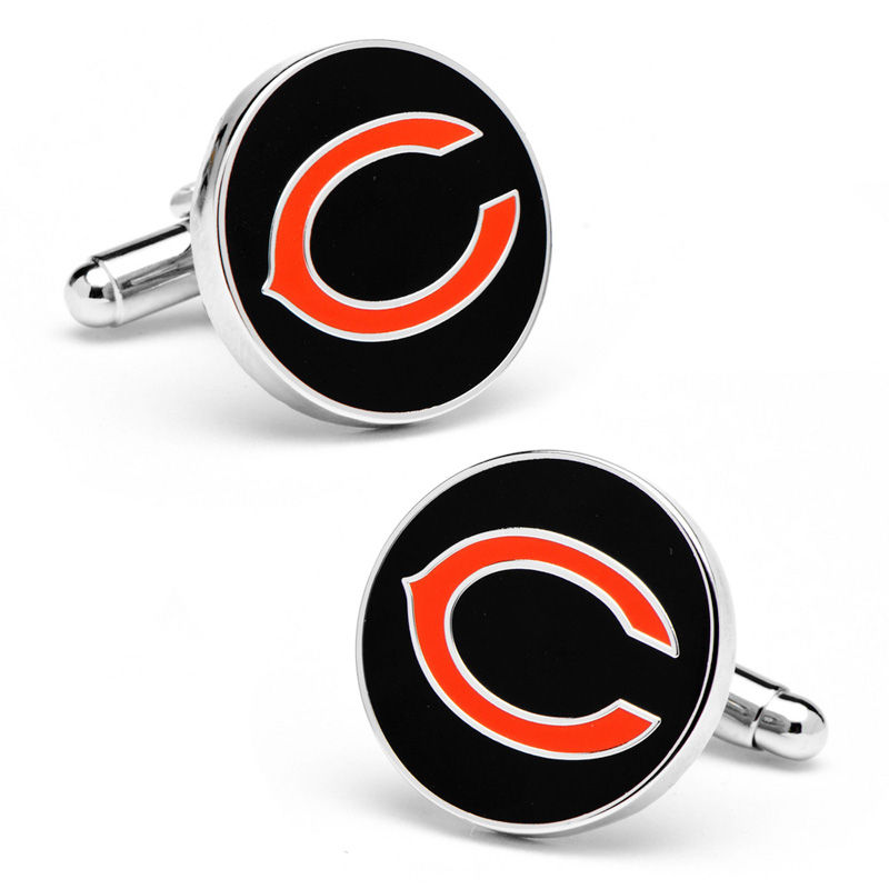 Main Image 1 of Men's NFL Chicago Bears Logo Enamel Cuff Links in White Rhodium Brass