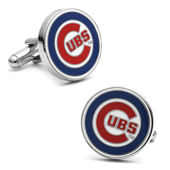MLB Chicago Cubs Logo Enamel Cuff Links in White Rhodium Brass