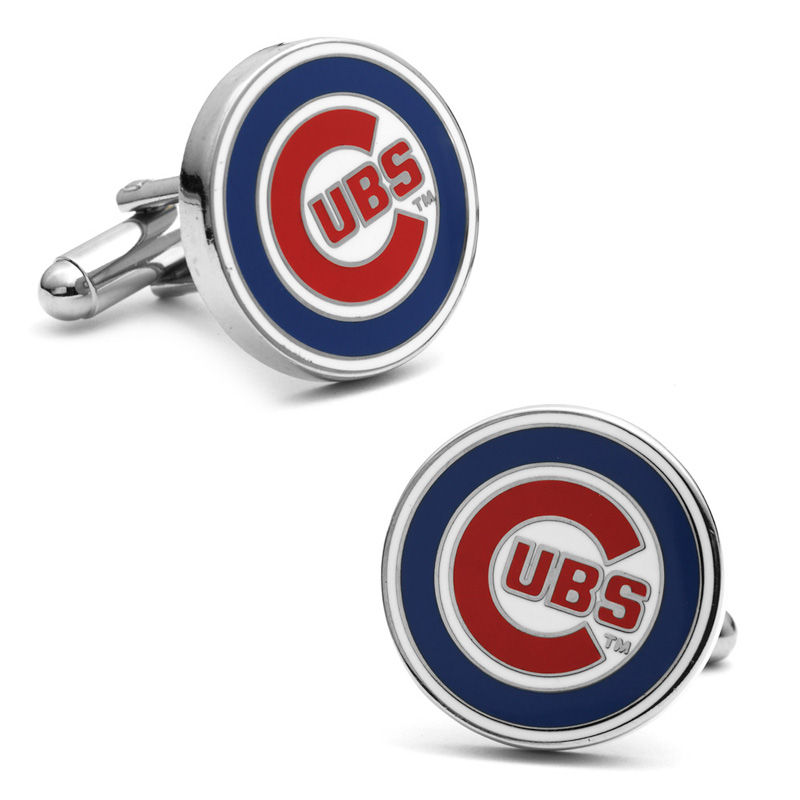 Main Image 1 of Men's MLB Chicago Cubs Logo Enamel Cuff Links in White Rhodium Brass