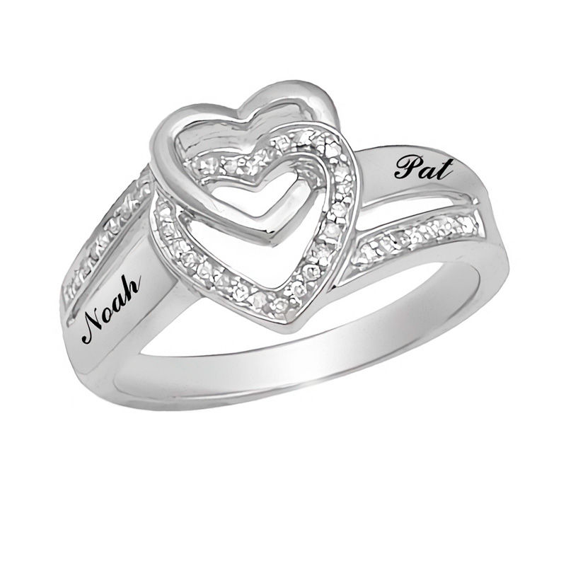 Main Image 1 of Couple's Diamond Accent Interlocking Hearts Promise Ring in Sterling Silver (2 Names)