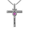 Thumbnail Image 1 of Personalized Birthstone Cross Pendant in Sterling Silver (1 Stone and Name)
