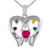 Thumbnail Image 1 of Birthstone Heart with Linear "MOM" Pendant in Sterling Silver (5 Stones and 2 Names)
