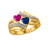 Thumbnail Image 1 of Couple's 5.0mm Heart-Shaped Birthstone and Diamond Accent Bypass Ring in 10K Gold (2 Stones and Names)