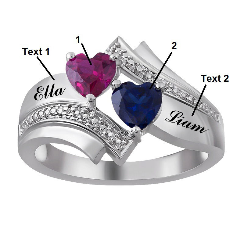 Couple's 5.0mm Heart-Shaped Birthstone and Diamond Accent Bypass Ring in 10K Gold (2 Stones and Names)