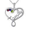 Thumbnail Image 0 of Mother's Birthstone Cursive "family" Heart Pendant in Sterling Silver (3 Stones)