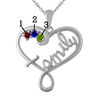 Thumbnail Image 1 of Mother's Birthstone Cursive "family" Heart Pendant in Sterling Silver (3 Stones)